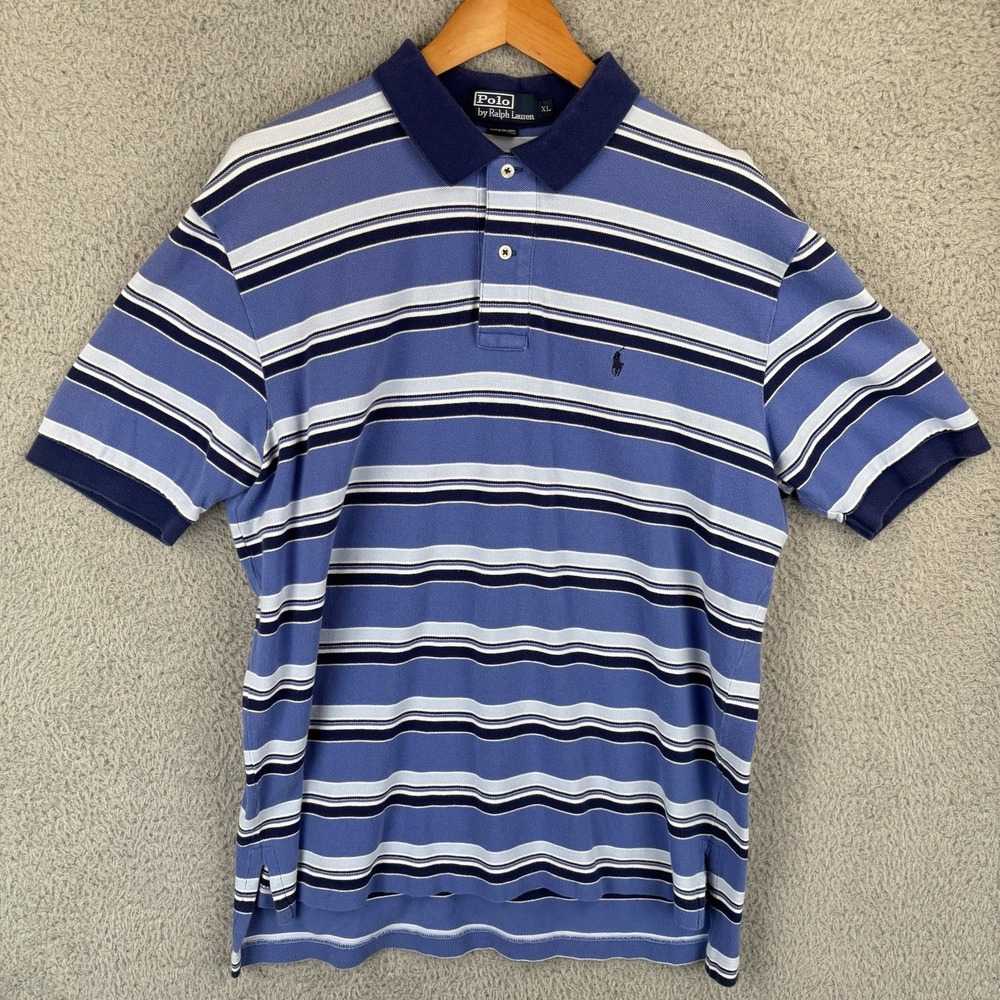 Polo Ralph Lauren Classic Striped Polo Shirt Mens XL Navy Blue Pony Y2K